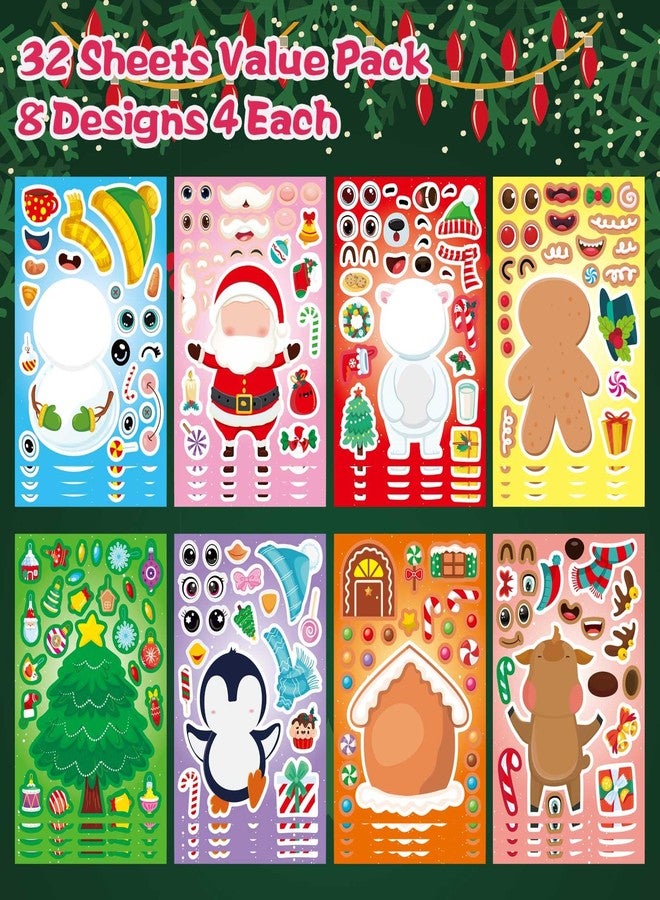 DUJAA 32 Sheets Christmas Stickers for Kids, Make Your Own Santa Claus Snowman Penguin Gingerbread Man Reindeer Face Stickers, Xmas Party Games Sticker Christmas Stocking Stuffer - Image 2